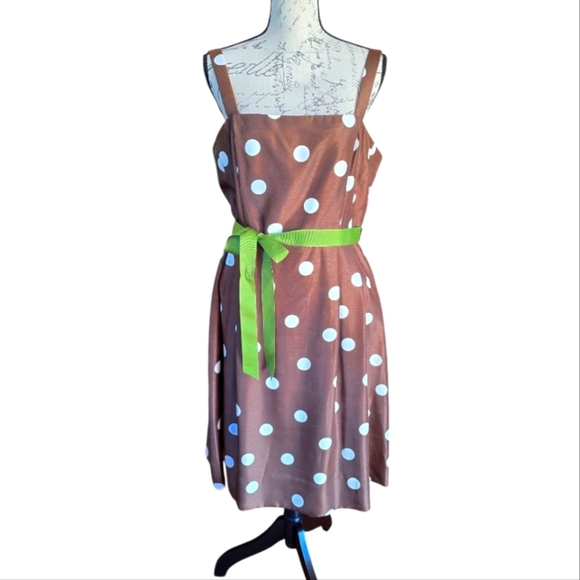 Jessica Howard Brown White Polka Dot Fit Flare Dress 14 - Picture 1 of 7